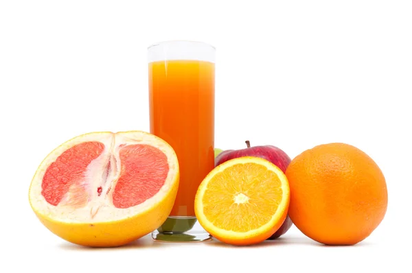 Glass with juice and fruits — Stock Photo, Image
