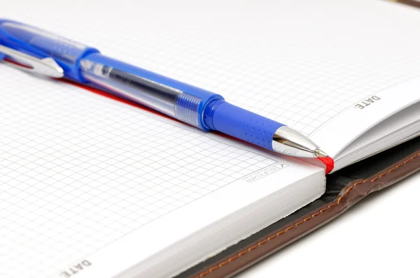 Caderno e caneta esferográfica — Fotografia de Stock