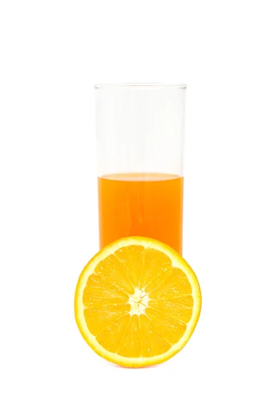 Glass with juice and orange — Stock Photo, Image