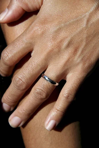 stock image Wedding ring on womans finger