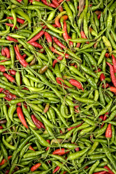 stock image Indonesian red and green fresh chillies background bali market