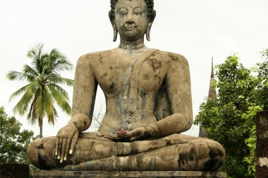 Pink lotus buddha statue sukhothai ruined temple clipart