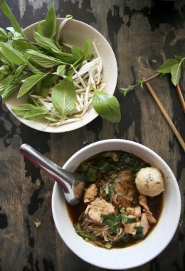 Pork noodle soup popular thai dish bangkok street food clipart