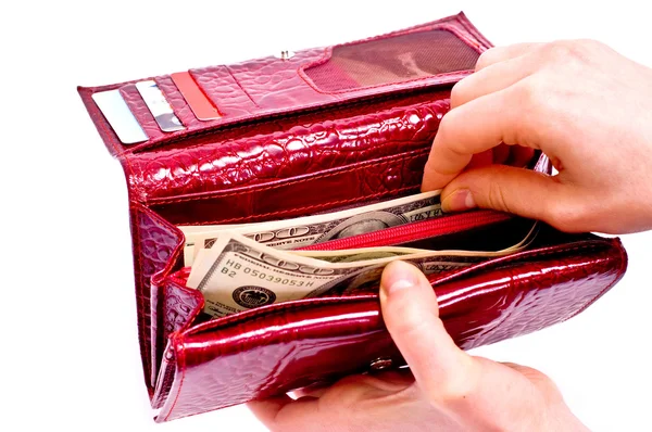 달러와 빨간 지갑 — 스톡 사진