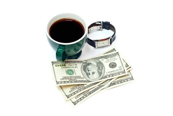Kawa i pieniądze — Zdjęcie stockowe