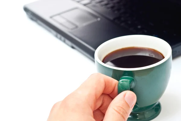 Koffie in groene cup — Stockfoto