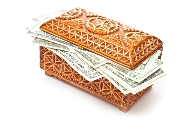 Caixa e dinheiro — Fotografia de Stock