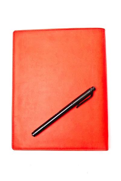 赤いコピーブックとペン — ストック写真
