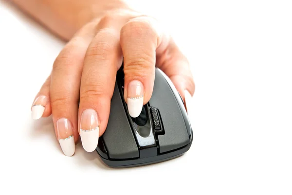 Mão e PC mouse — Fotografia de Stock