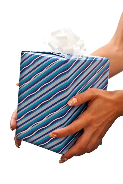 Christmas present on the hands — Stock Photo, Image