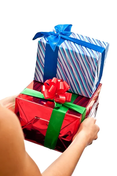 Cajas de regalos rojas y azules — Foto de Stock