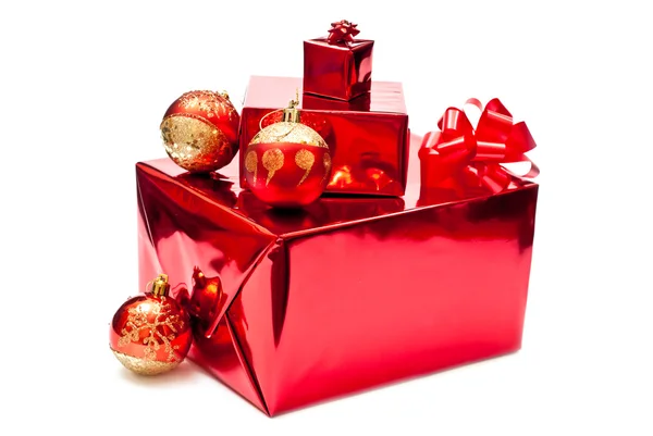 Presentes de Natal vermelho e brinquedos — Fotografia de Stock