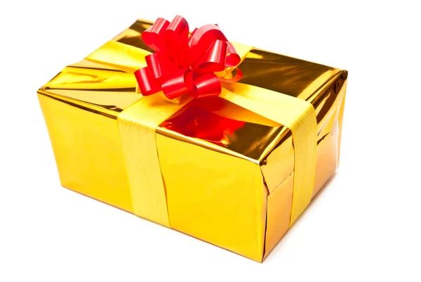 Caja de regalo de oro con arco —  Fotos de Stock