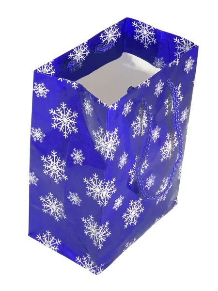 Papier niebieski worek z płatki śniegu — Zdjęcie stockowe