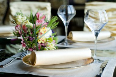 Decorated table in the restaurant clipart