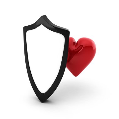 White shield and red heart clipart