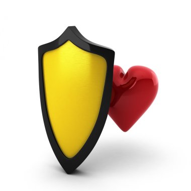 Golden shield and red heart clipart