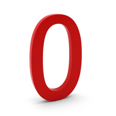3d render of red number zero on white clipart