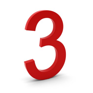 3d render of red number three on white clipart