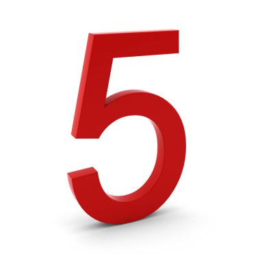 3d render of red number five on white clipart