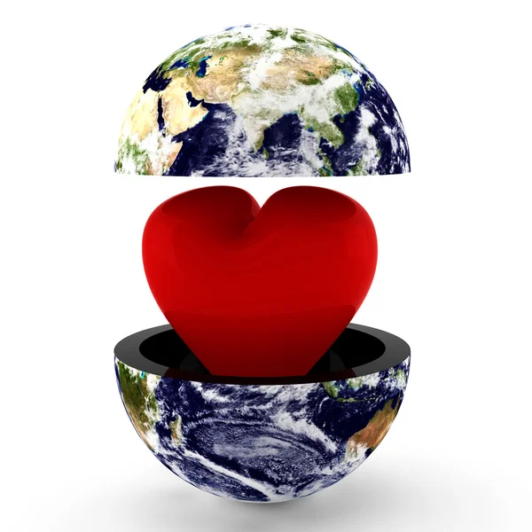 3d render of red heart indide globe — Stock Photo, Image