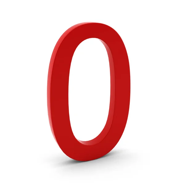 3d renderizado de rojo número cero en blanco — Foto de Stock