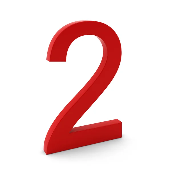 3D-Darstellung von roter Zahl zwei auf weißem Hintergrund — Stockfoto