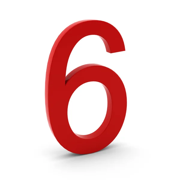 3D-Darstellung von roter Zahl sechs auf weißem Hintergrund — Stockfoto