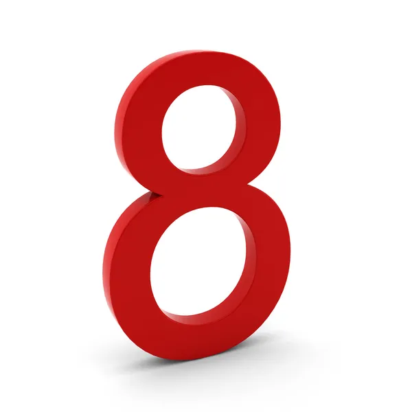 3d renderizado de rojo número ocho en blanco —  Fotos de Stock
