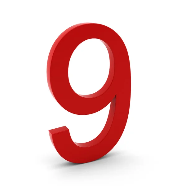 3D-Darstellung der roten Zahl neun auf weiß — Stockfoto