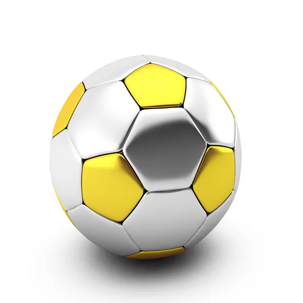 3D рендеринг золотого и серебряного футбольного мяча — стоковое фото