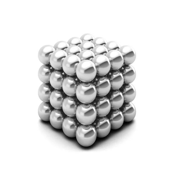 Куб складається зі срібних кульок — стокове фото