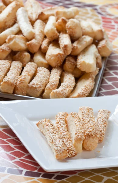 stock image Pastry cakes with sugar on plate.