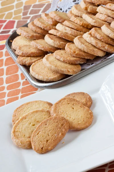 stock image Pastry cakes with sugar on plate.