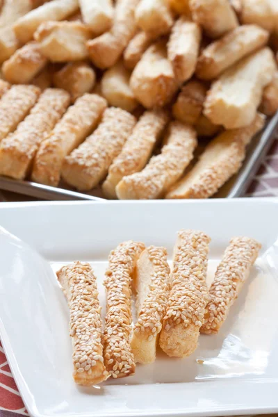 stock image Pastry cakes with sugar on plate.