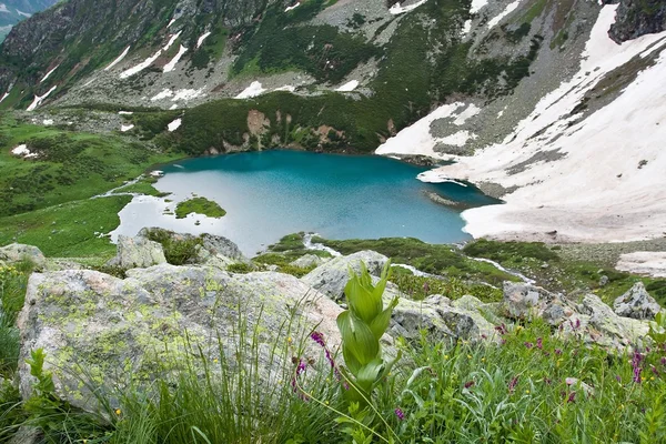 stock image Mountain landscape with lake.