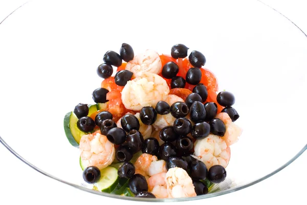 Glass Bowl With Shrimps Salad — Stock Photo, Image