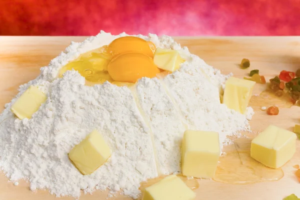 Flour, Eggs And Butter - Closeup — Stock Photo, Image
