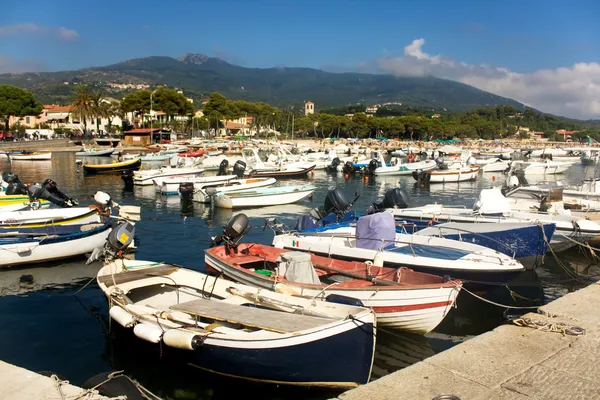 Bunte Boote im Hafen von Marina di Campo — Stockfoto