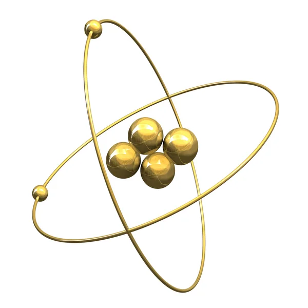 Átomo de hélio 3d em ouro — Fotografia de Stock