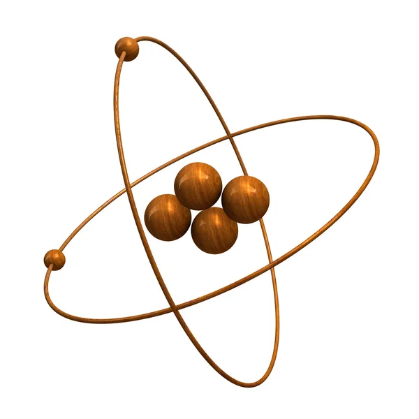 Átomo de helio 3d en madera — Foto de Stock