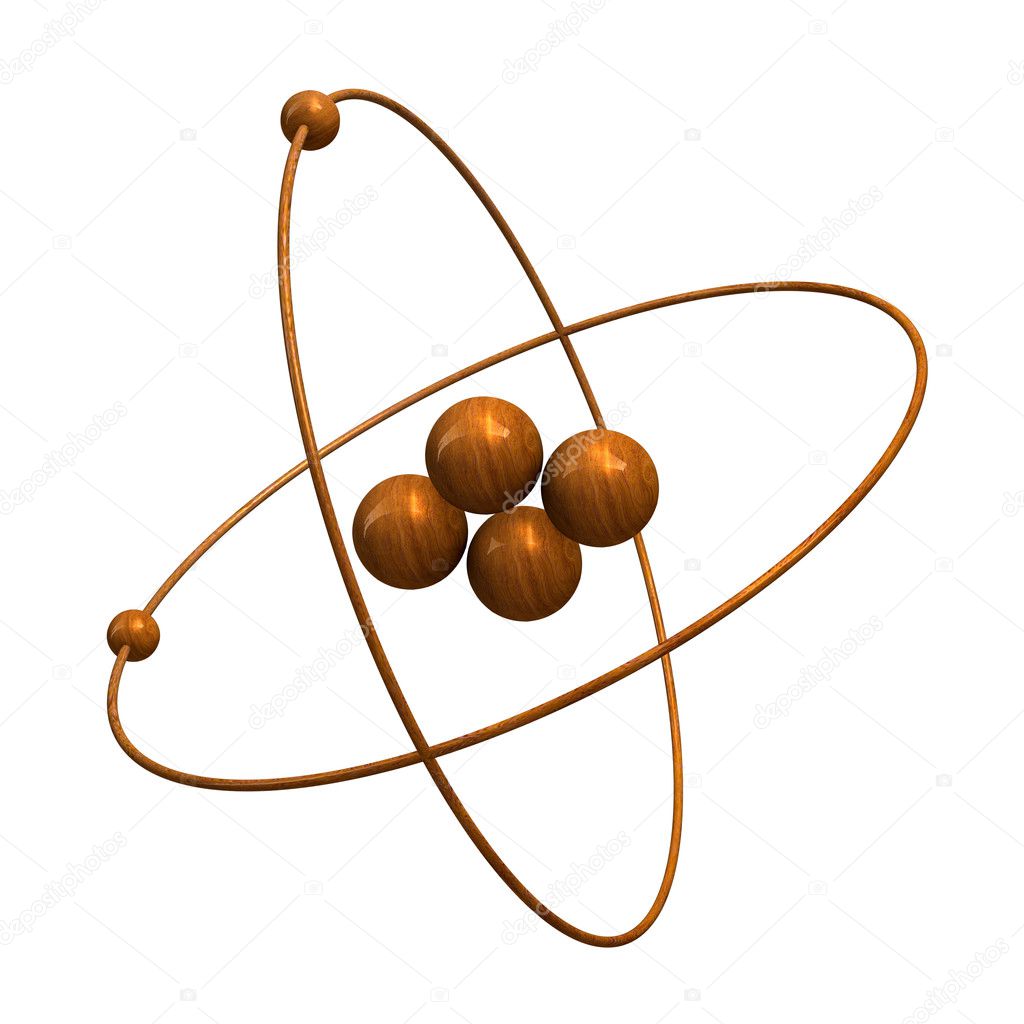 3d Helium Atom in wood