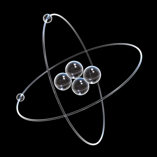 Átomo de hélio 3d feito de vidro — Fotografia de Stock