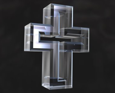 Cross symbol in transparent glass (3d) clipart