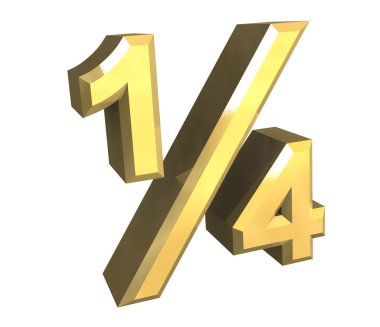 1/4 one quarter in gold - 3D clipart