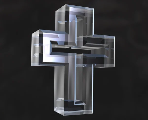 Kříž symbol v průhledné sklo (3d) — Stock fotografie