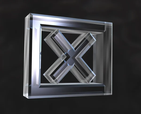 X Símbolo de caixa verificada em vidro (3d ) — Fotografia de Stock