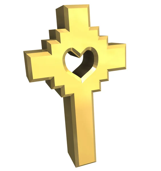 Cross in gold - 3D — Stock Photo, Image