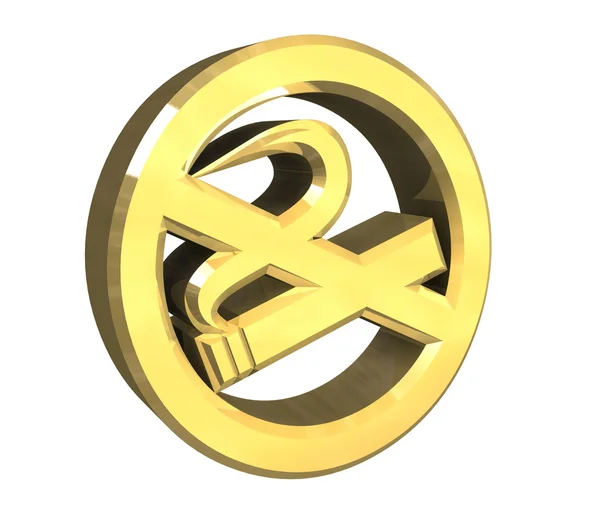 stock image No smoking icon symbol in gold (3D)