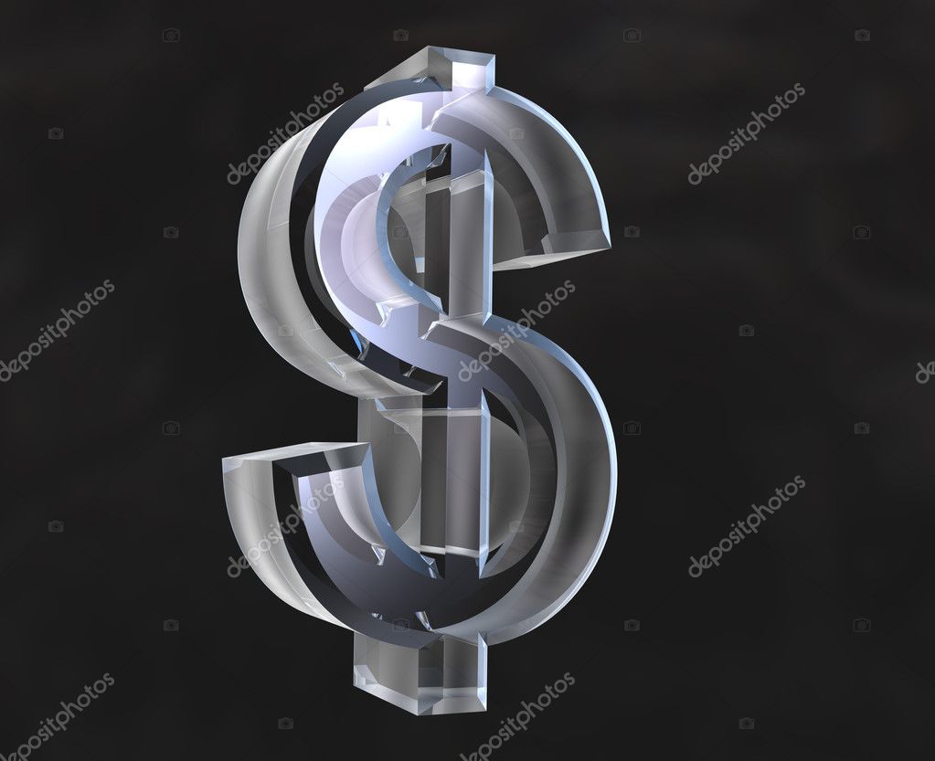 Dollar symbol in transparent glass - 3d made